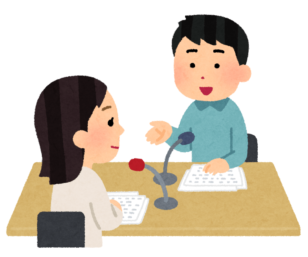 ポッドキャストを収録する二人